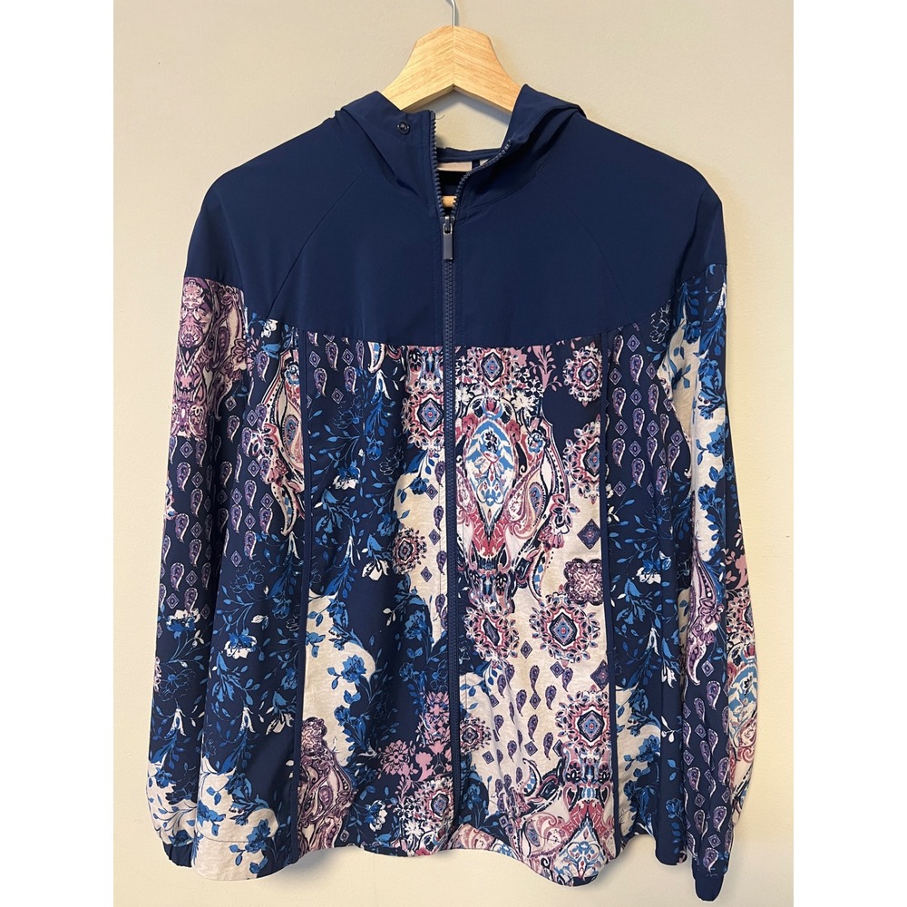 Chico's Zenergy Jacket Womens 3 XL Navy Blue Pre-owned Paisley Hooded Full Zip